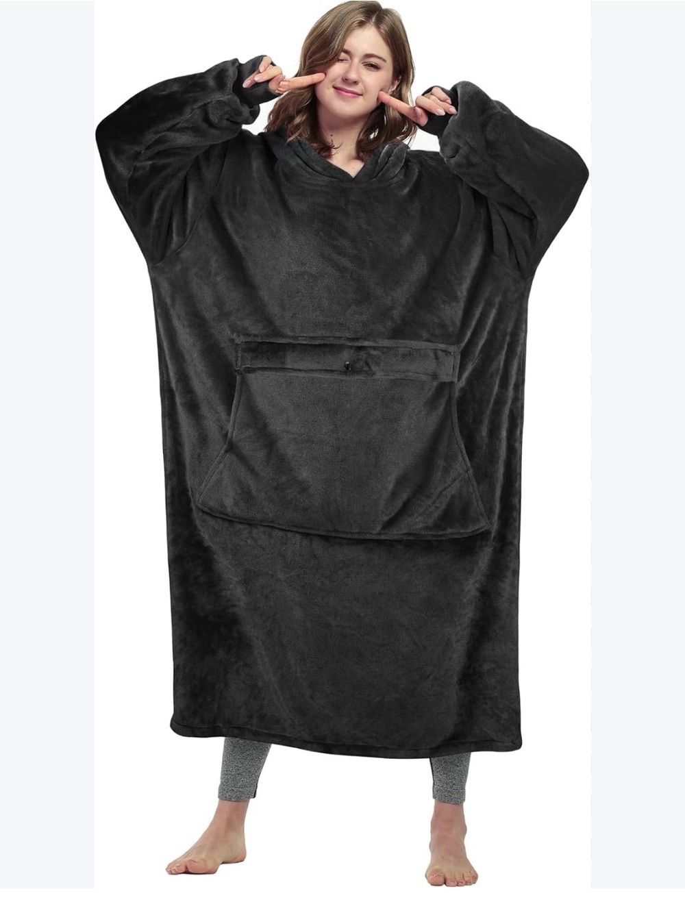 Catalonia Oversized Plush Wearable Blanket Hoodie - Black